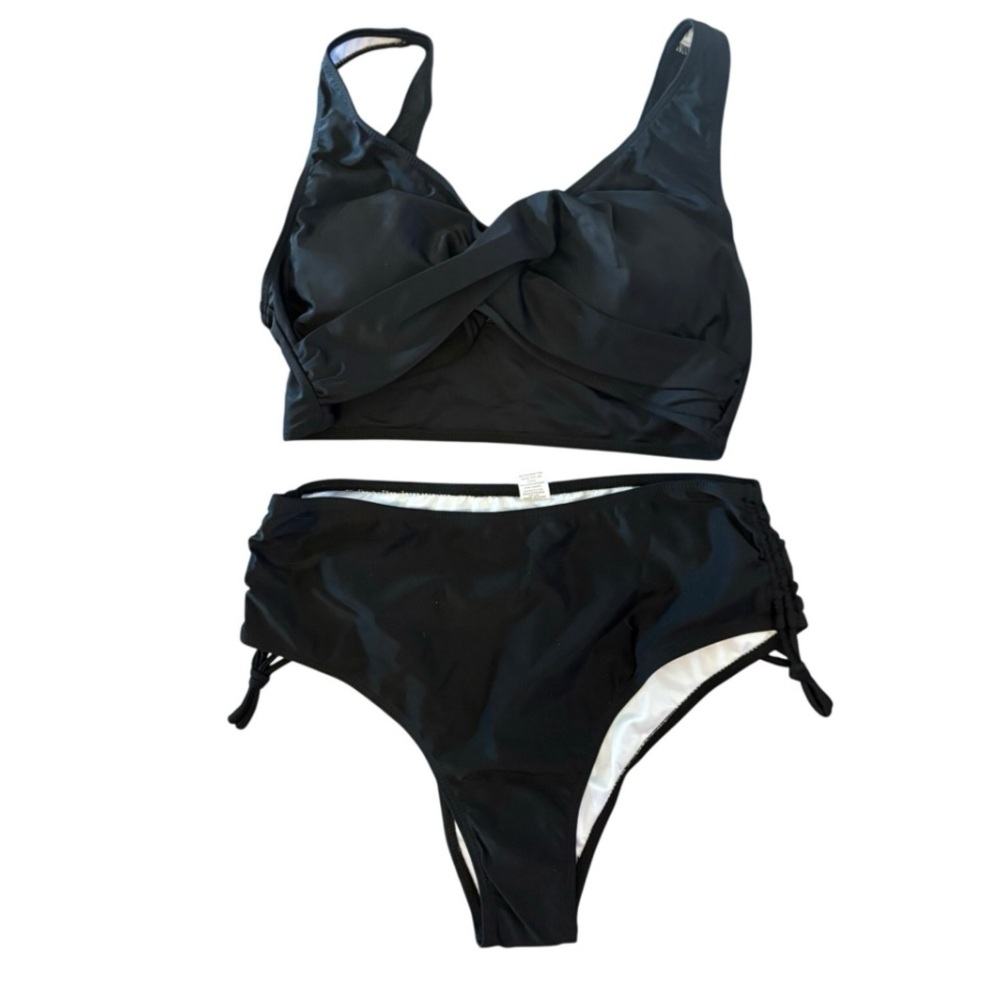 Halara Black Bikini Set - Twist Front Top & Ruched Tie Bottoms - Picture 2 of 5